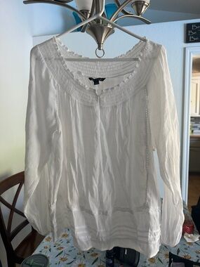 Zac & Rachel White Peasant Blouse with Pintuck and Lace Trim